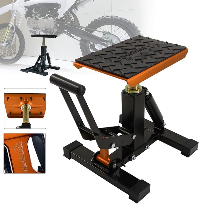POLARBEAR Dirt Bike Stand Hydraulic Aluminum Jack Stands Vertical Lift CNC, for Dirt Bike/ATV/ADV/Rally Maintenance, Motorcycle Dirtbike Engine Stand with 1200Lbs Capacity(Orange)