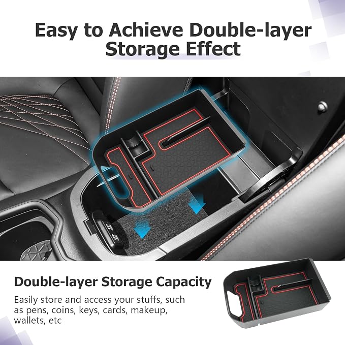 LUWU 2025 RAV 4 Center Console Organizer Compatible with 2019 2020 2021 2022 2023 2024 2025 Toyota RAV 4 Accessories Armrest Console Secondary Storage Box Insert Tray ABS Material Red
