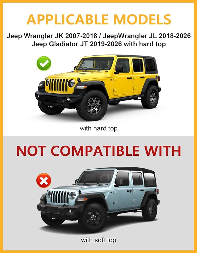 Tuyoung Roof Rack Cross Bars Wrangler - 330 lbs Lockable Crossbars 3PCS Fit for Jeep Wrangler JK JL Gladiator JT 2007-2026 with Metal, 2 & 4 Door Heavy Duty Aluminum Rooftop Kayak Luggage Racks