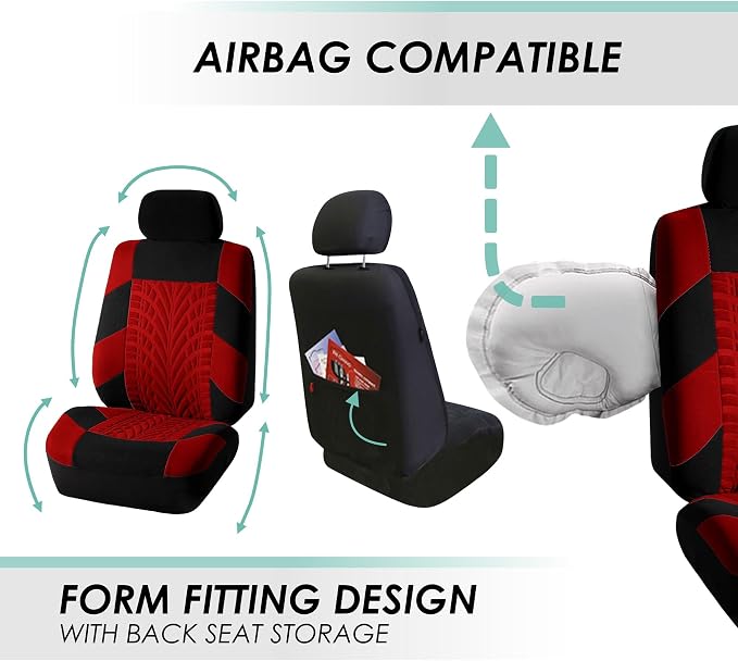 FH Group FB071115 + F11306 Travel Master Seat Covers (Red) Full Set – Universal Fit for Cars Trucks and SUVs