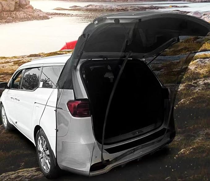 Car Tailgate Door Magnetic Screen Mesh for SUV Trunk, Camping Net Screens for Car Tent, Closed with Double-Ended Zipper, Protection B-u-g-s and UV, Mosquito Net, Breathable Mesh Covers (L)