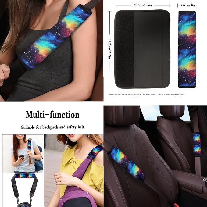 Starry Sky Car Seat Cover Full Set Colorful Galaxy Universe Outer Space Painting 13 Pcs Print Front/Rear Split Bench Protection Universal Fit for Auto Truck Van SUV