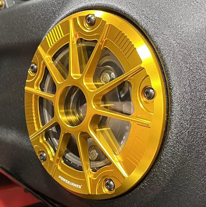 POWER JAMES Gold Visible Aluminum Primary Cover Clutch Derby Cover with Transparent PC Acrylic Fits for Harley Davidson 2018-2024 Softail Models
