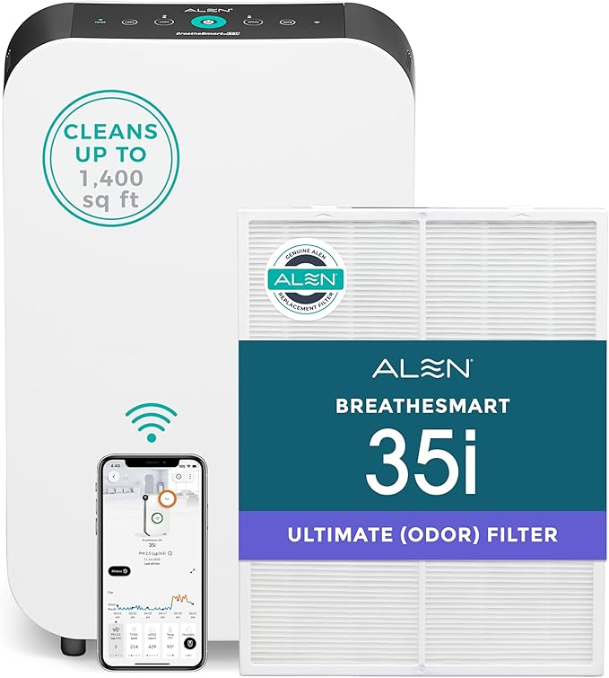 Alen BreatheSmart 35i Air Purifier with Medical-grade HEPA Filter with Odor Neutralizer - Ideal for Odor Control and Air Quality Support in 500-1,000 Sq. Ft.