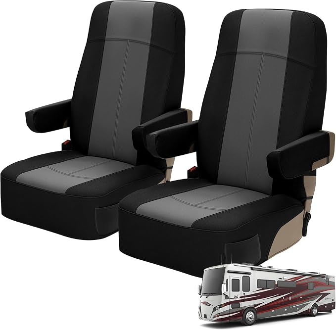 Truck Seat Cover Compatible with Motorhome Captain Chairs, Driver and Passenger Leather and Neoprene Fabric Seat Covers