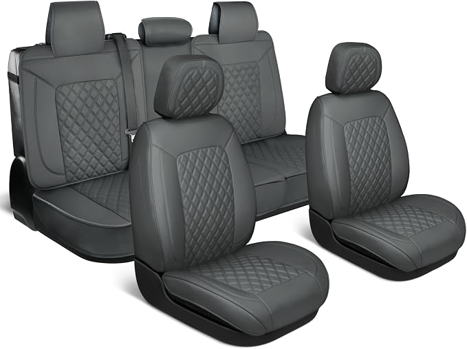 MotorBox Prestige Edition Napa Leather Seat Covers Full Set – Gray Car Seat Covers Front Seats and Back Car Seat Protector, Waterproof and Universal Fit for Most Small to Medium Autos, Trucks & SUVs