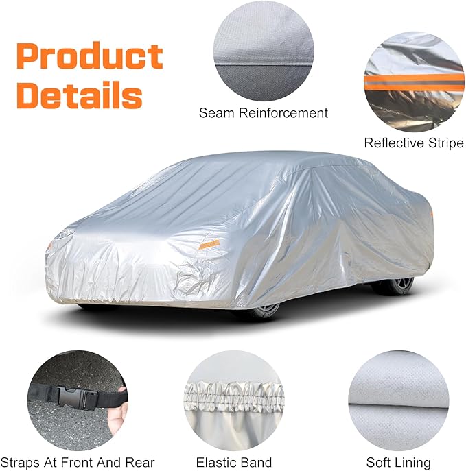 Heavy Duty Waterproof Car Cover for Coupe Universal Fit for Ford Mustang, Chevrolet Camaro, Chevrolet Corvette, BMW 4 Series, Audi A5, Lexus RC, Nissan GT-R, Kia Stinger, & More (Fits Cars up to 200")