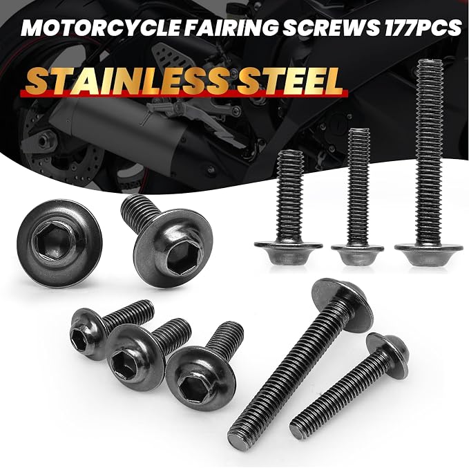 Titanium Motorcycle Fairing Bolt Kit 177Pcs, M5 M6 Stainless Steel Windscreen Screws Fastener Clips Universal Fit for Sportbike Kawasaki Suzuki Honda Yamaha BMW Ducati GSXR Motorcycle