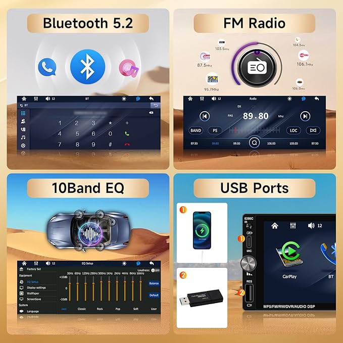 Single Din Car Stereo Compatible with Carplay Android Auto, METEESER 6.9 Inch Bluetooth5.2 Car Stereo with Backup Camera,1280 * 480 IPS Touch Screen Car Radio Support FM/Mirror Link/SWC/USB/DVR/EQ