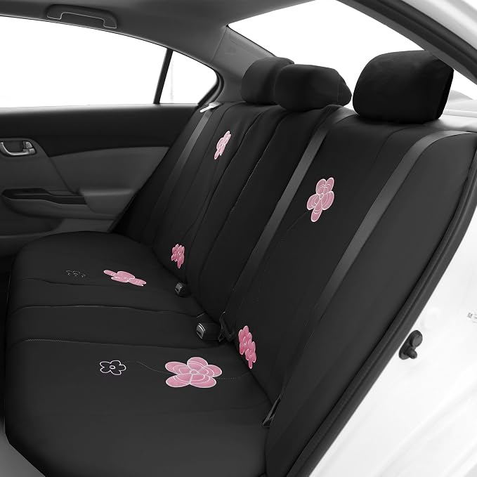 FH Group Car Seat Covers Floral Seat Covers Full Set – Universal Fit for Cars Trucks & SUVs (Black) FB053115 + F11306
