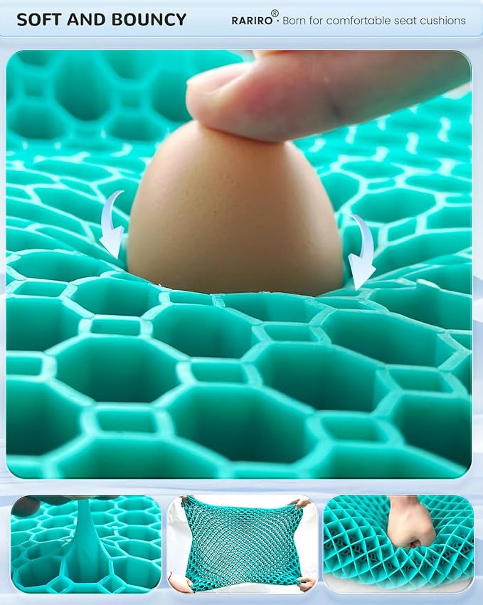 Enlarged 19.7" Gel Seat Cushion, Egg Gel Chair Pads for Wheelchair Pressure Coccyx Sciatica Pain Relief, Cooling Desk Seat Cushion for Kayak, Car, Office Chair Long Sitting[Green]