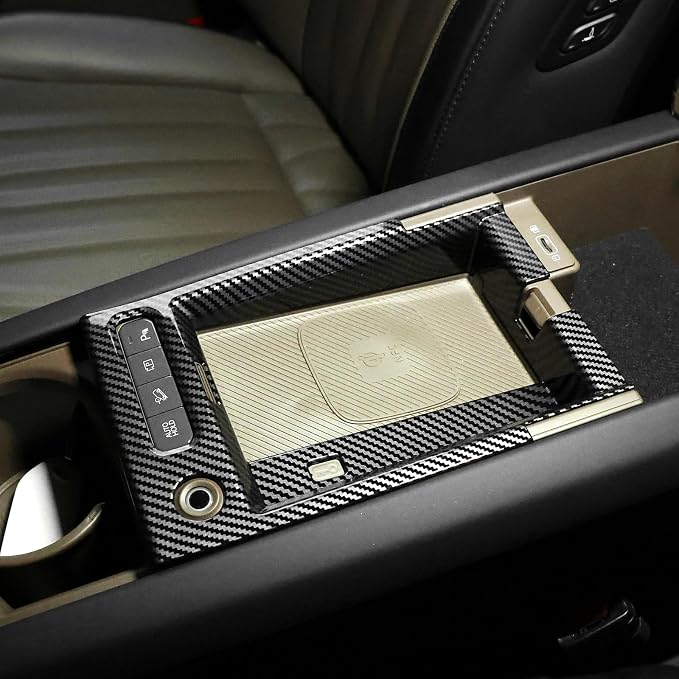 YOUTOOCAR Center Console Wireless Charging Pad Frame Cover Trim Compatible with Kia EV9 2024-2025 Accessories (Carbon Fiber Pattern)