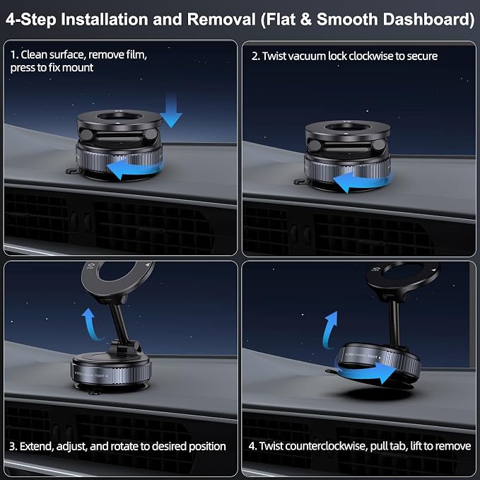 Jikasho Vacuum Magnetic Car Phone Holder for Magsafe, Hands-Free 360° Adjustable Suction Cup Phone Mount for Car/Gym/Mirror/Smooth Surface, Compatible with iPhone & Android (Space Grey)