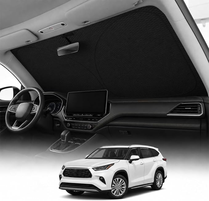 REEVAA 2026 3rd Pro Windshield Sunshade for 2020-2026 Toyota Highlander | Dual-Layer Heat & Sun Defense, OEM Design | Foldable Sun Shade Car Accessories with Storage Bag