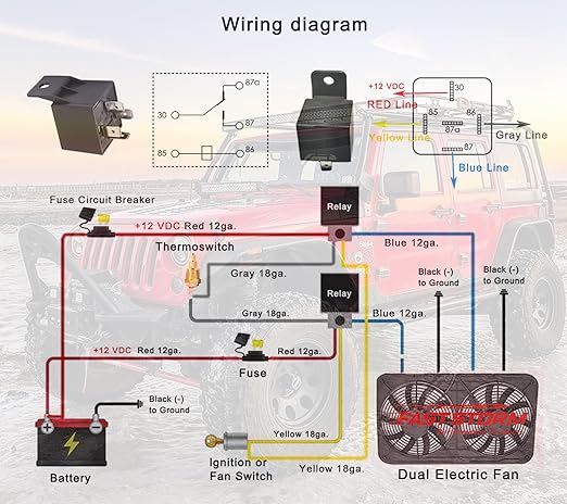Dual Electric Fan Relay Kit Electric Radiator Fan Kit Temperature Sensor Switch 185 On 175 Off Automotive Wiring Kit 60 Amp Cooling Fan Relay Switch Kit 4 Pin Waterproof Relay Kit