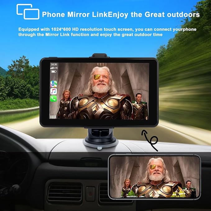 Portable Carplay Screen for Car Compatable with Apple CarPlay and Android Auto,Wireless Car Play Unit with GPS Navigation,Bluetooth,Mirror Link,Touch Screen for All Vehicles (7 Inch+Reverse Camera)