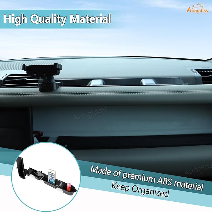 Aunginsy Co-pilot Dashboard Organizer Tray Compatible with Land Rover Defender 90/110/130 2020-2026,Center Console Passenger Side Storage Box Container Insert Groove ABS Accessories(With Phone Holder)