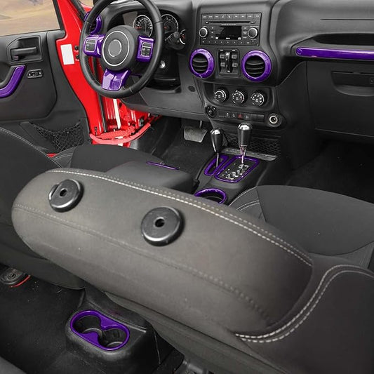 Hoolcar Steering Wheel Cover Gear Shift Panel Trim Cover Water Cup Holder Cover Kit Interior Accessories Kit Fit for Jeep Wrangler JK JKU 2011-2018, 4-Door, Purple