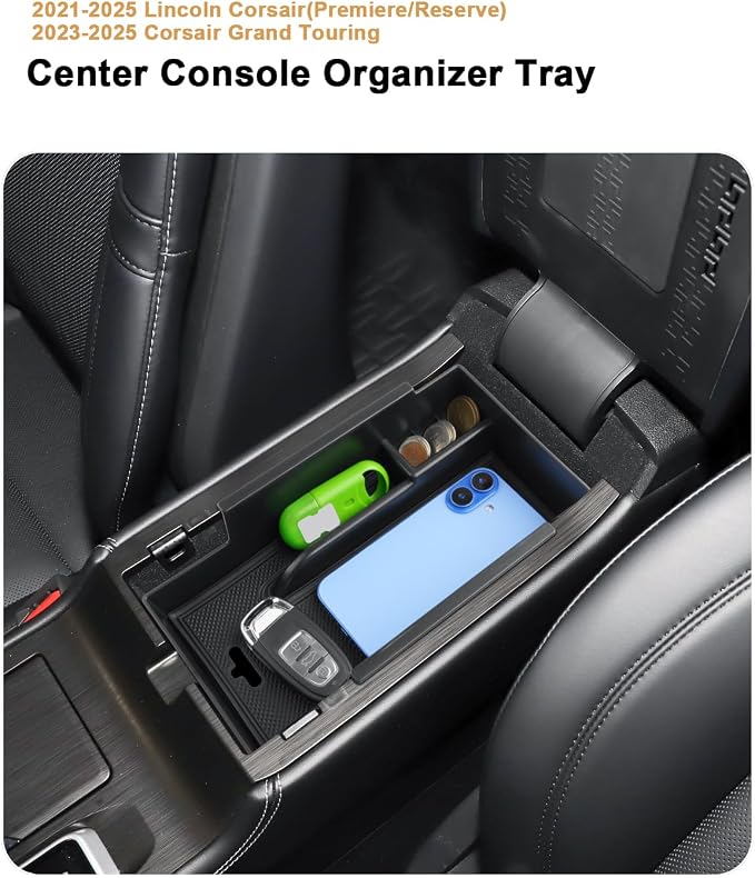 ECOZEN 2026 Lincoln Corsair Center Console Organizer - For 2021-2026 Lincoln Corsair/2023-2025 Corsair Grand Touring Accessories Console Organizer Storage Tray - Armrest Organizer ABS