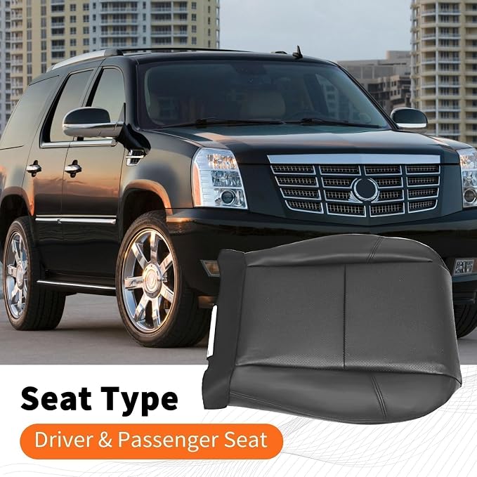 2 PCS Black Bottom Seat Covers Compatible with Escalade 2007-2014 Driver & Passenger Leather