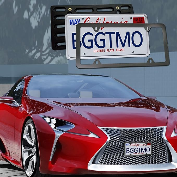 BGGTMO Front License Plate Mounting Kit- License Plate Bracket Holder Frame- Universal Bumper Car Tag Frame Mount Adapter with Stainless Steel Screw Cap, Cable Ties