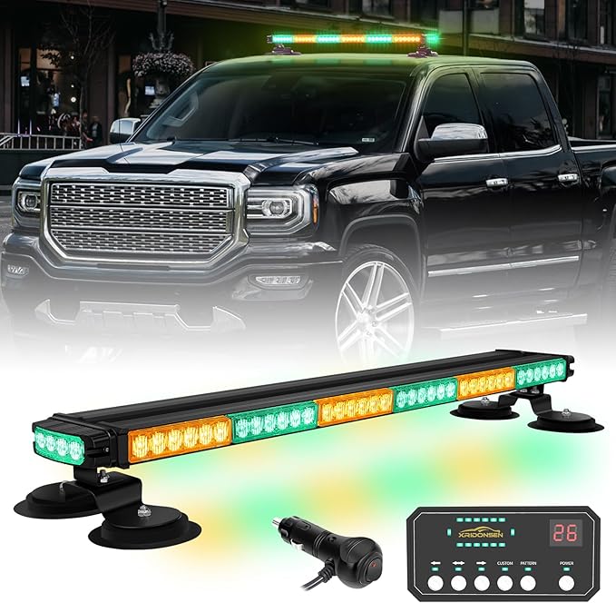 XRIDONSEN 28.4" 80 LED Amber Green Roof Emergency Lights & Emergency Visor Lights for Construction Vehicles Tow/Plow Truck