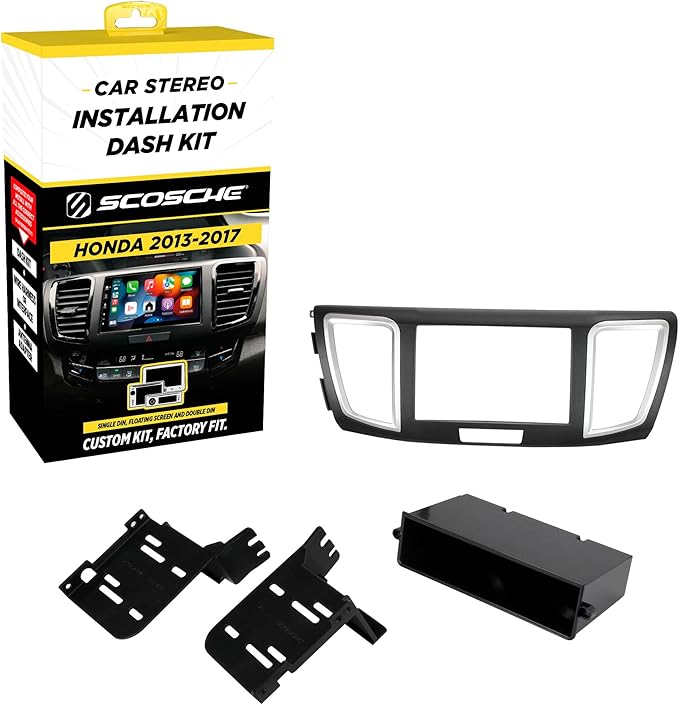 Scosche HA1717B Compatible with 2013-17 Honda Accord ISO Double DIN & DIN+Pocket Dash Kit Black