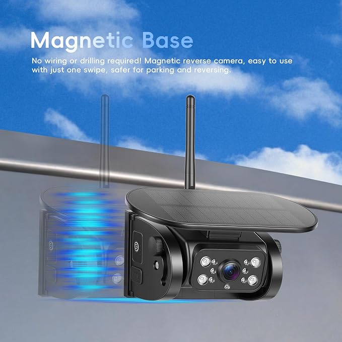 Wireless Solar Backup Camera with 7-Inch HD IPS Display, IP69 Waterproof Magnetic Mount, Infrared Night Vision, No Wiring Easy Installation, Rear View Camera for Car/Truck/Trailer/RV