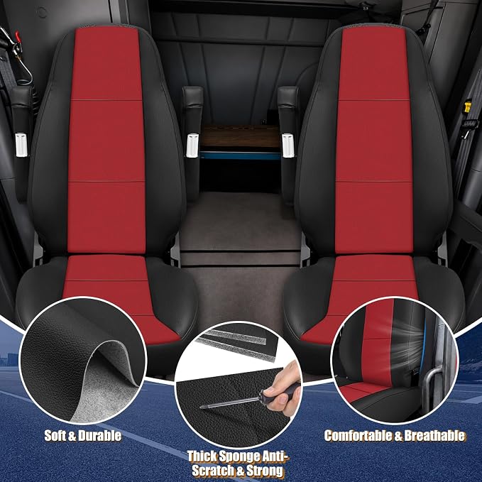 Seat Cover Fits for Peterbilt Model 579, 579EV, 589, 567 | Leather Seat Cover (High Back) with Long Armrest 17in Cover for Semi Truck Driver/Passenger Side