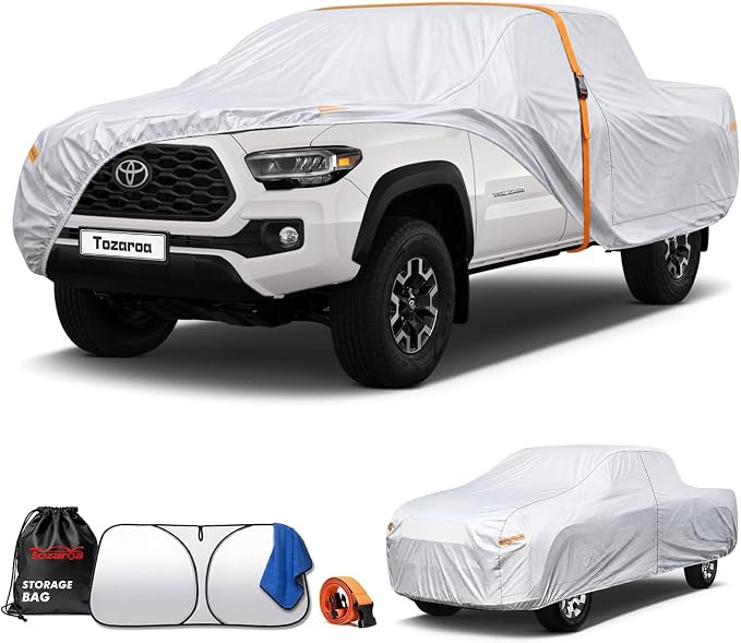Car Cover Waterproof All-Weather,Heavy-Duty Outdoor Full Exterior Automobiles Truck(Length up to 210 inch) with Windshield Sun Shade Universal Fit Nissan Frontier,Ford F100,Chevy S10 etc