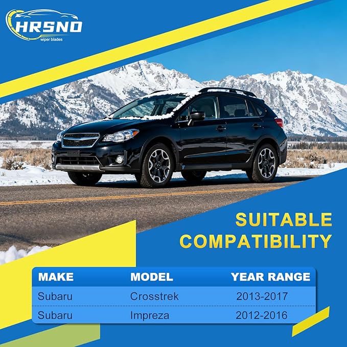 HRSNO® Wiper Blades:3-Pack Windshield Wipers for Subaru Crosstrek 2013-2017 -All-Season Beam Design-Quiet Streak-Free-Exact Fit Replacement for Subaru Cars (26"/16"/12")