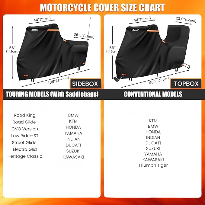 Heavy Duty Motorcycle Cover with Nano Material, Waterproof Outdoor Storage Cover, Moped Cover for Touring Models with Side Box