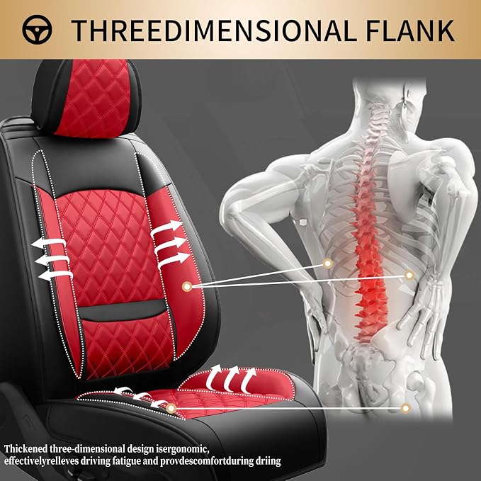 Fit Fusion Car Seat Covers for Ford Fusion 2007-2020 - Luxury Leather, Anti-Slip, All-Weather Seat Cushions, Waterproof & Breathable, Airbag Compatible, Full 5-Seat Set (Red)