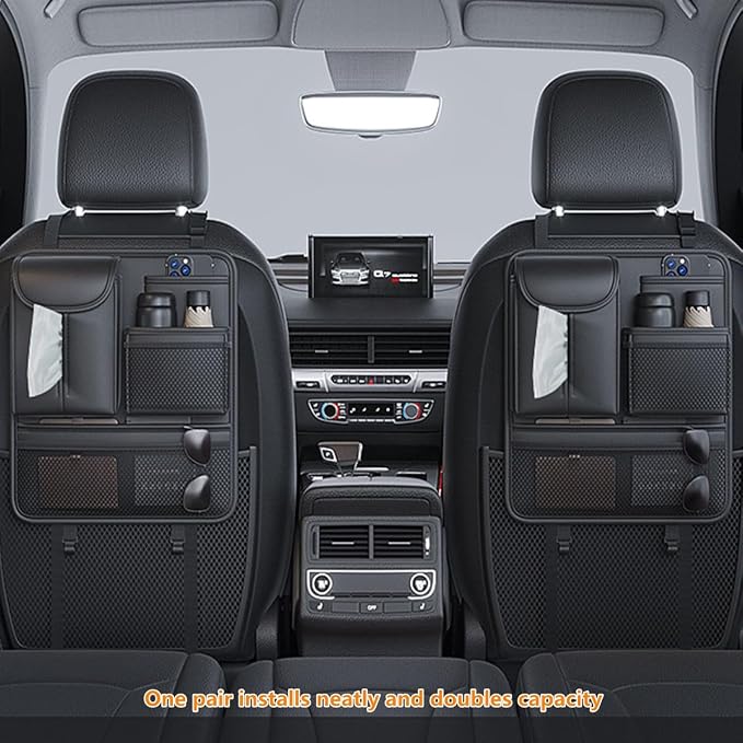 Backseat Car Organizer,5 Storage Pocketscar Seat Organizer,Car Storage Organizer with Foldable Food Tray,Car Seat Back Protectors Kick Mats Travel Accessories