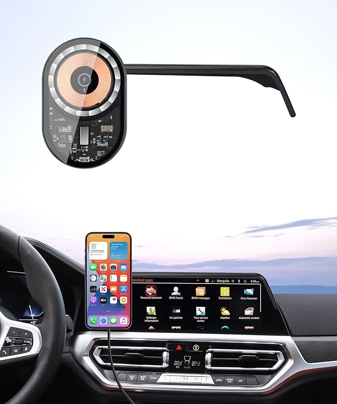 Wireless Charging Car Phone Holder for BMW 3 Series 2019-2022/4 Series 2021-2023/2 Series 2022-2024, 10.25" Screen Fixed Clip, 360° Rotation Car Phone Mount Compatible with MagSafe