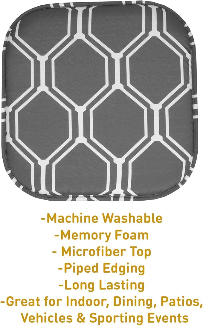 Sweet Home Collection Chair Cushion Memory Foam Pads Honeycomb Pattern Slip Non Skid Rubber Back Rounded Square 16" x 16" Seat Cover, 6 Pack, Mirage Gray/White