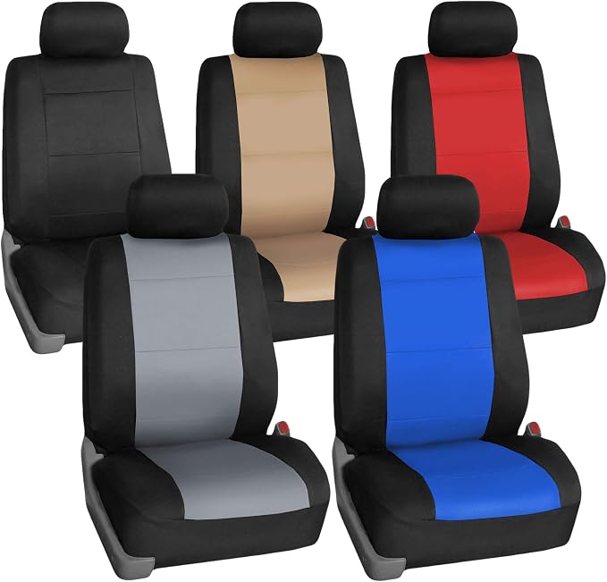 FH Group Waterproof Neoprene Car Seat Covers Front Set – Universal Fit Front Seat Cover with Storage Pockets, Airbag Compatible Automotive Seat Covers for Cars, SUVs & Vans, Beige
