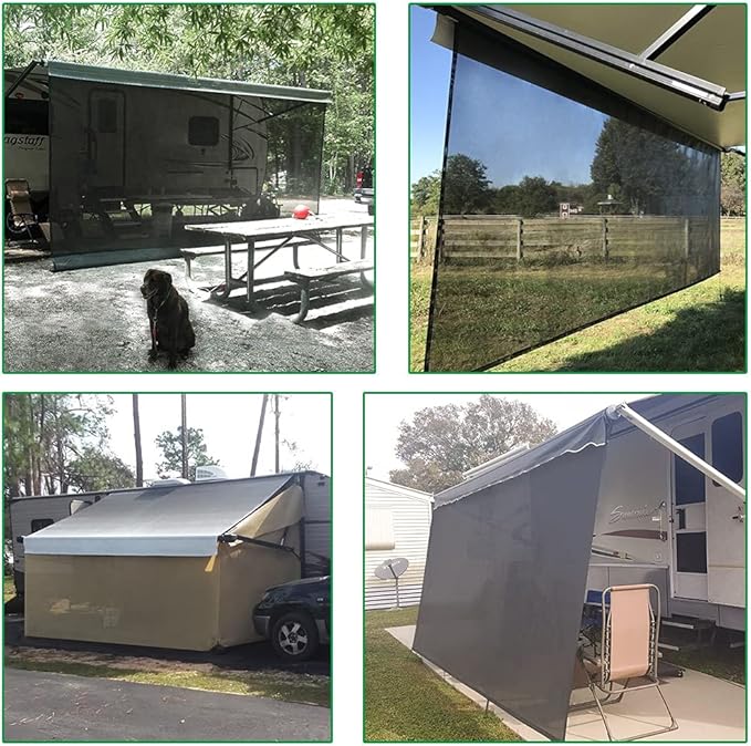leaveshade RV Awning Sun Shade Screen 7' X 16' 3'' (Fit for 17' Awning)- Mesh Sunshade Block Patio Front UV Glare Motorhome Camping Trailer Awning Shade Canopy Sunscreen - 3 Year Warranty (Gray)