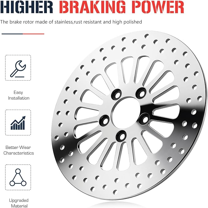 11.8" Rear Brake Rotor with Bolts Set for Harley Davidson Touring Models, for Road King/Street Glide/Road Glide/Electra Glide 2008-2022, Mirror-Polished Stainless Steel Rotors, 1 PCS Rear Rotor