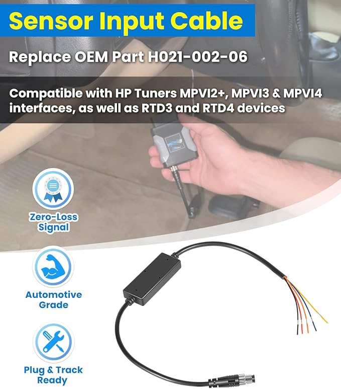 Sensor Input Cable Compatible with HP Tuners MPVI4 MPVI3 MPVI2+ OBD2 Scan Tools - Analog & CAN Bus Data Logging Cable for External Sensors, Replacement for H021-002-06
