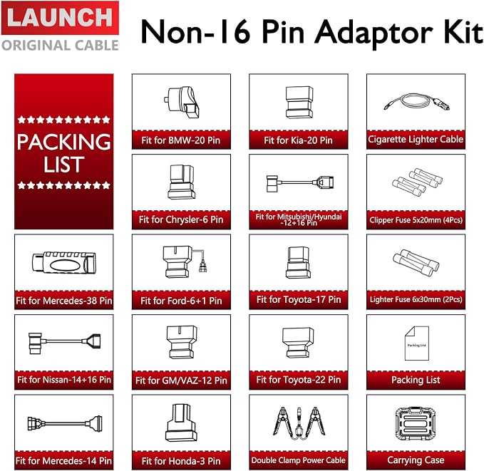 LAUNCH Non-16 Pin Adapter Kit OE-Compliant Connectors Compatible for All LAUNCH X-431 Diagnostic Tool [X-431 V/V+, X-431 PRO S+/3S+/5/MINI, X-431 PAD III/V/VII]