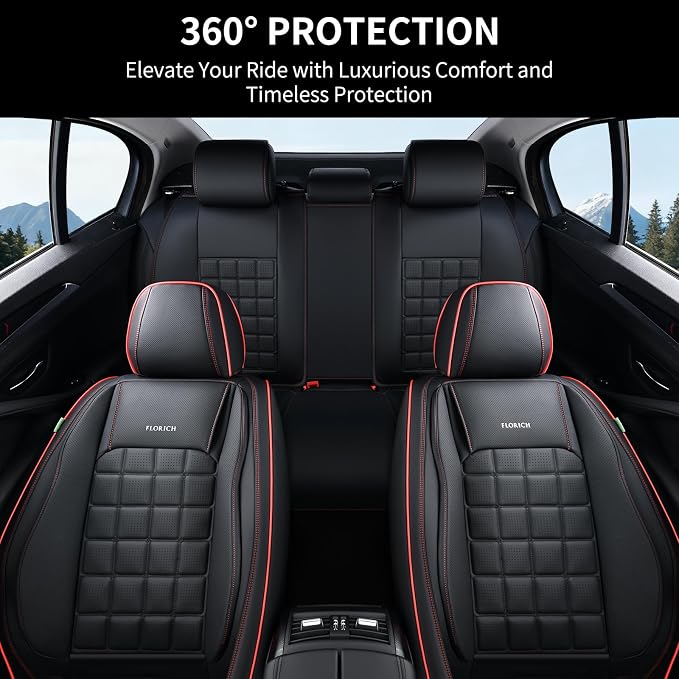 FLORICH Car Seat Covers Full Set, Leather Seat Covers for Cars, Waterproof Car Seat Protectors 5 Seats, Front and Rear Seat Covers for Cars, Automotive Seat Covers Protector Fit for Most Cars Trucks