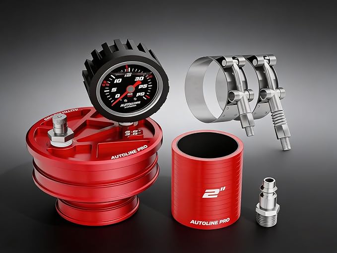 AutoLine Pro 2" (51mm) Premium BoostCap Turbo Boost Leak Tester - 6061 Billet Aluminumst Cap - 30 PSI Gauge - Detects Intercooler, Charge Pipe & Intake Leaks