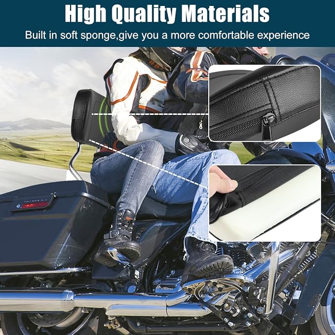 Detachable Passenger Sissy Bar Backrest Compatible with for Harley Touring Road King Electra Glide Road Glide Street Glide FLHR FLHX FLHT FLTR 2009-2025,Chrome Rear Sissy Bar with Pad