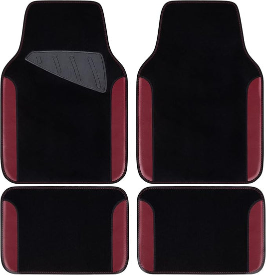 CAR PASS Waterproof Universal Fit Car Floor Mats, Car Mats Fit for SUV,Vans,sedans, Trucks,Set of 4pcs Car Carpet with Driver Heel Pad（Black and Burgundy）