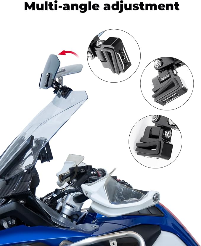 KEMIMOTO Motorcycle Windshield Upgraded Aluminum Metal Heightened Spoiler Clip Universal Adjustable Extension Clips Windshield Extension Dark Tint