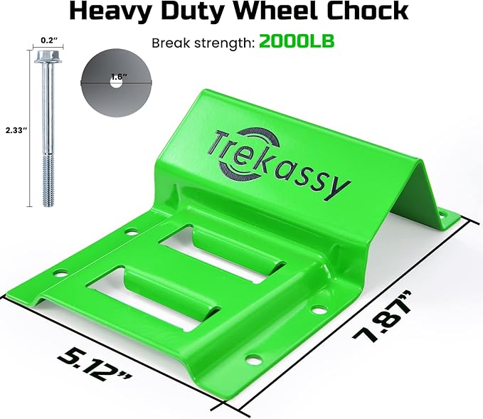 Trekassy Wheel Chock Tie-Down Kit with Rubber Blocks, (4,500lb Break Strength) Heavy Duty E Track Trailer Tire Straps for ATV, UTV, Lawn Mower- 4 Pack