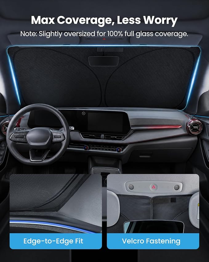 REEVAA 2026 3rd Pro Windshield Sunshade for 2018-2026 Chevrolet Equinox | Dual-Layer Heat & Sun Defense, OEM Design | Foldable Sun Shade Car Accessories with Storage Bag