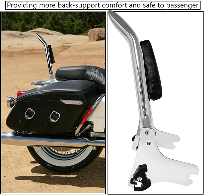 1997-2008 Detachable Sissy Bar Backrest Passenger Back Rest Pad for Harley Touring Road Glide Road King CVO Street Glide Electra Glide (22" Tall Chrome)