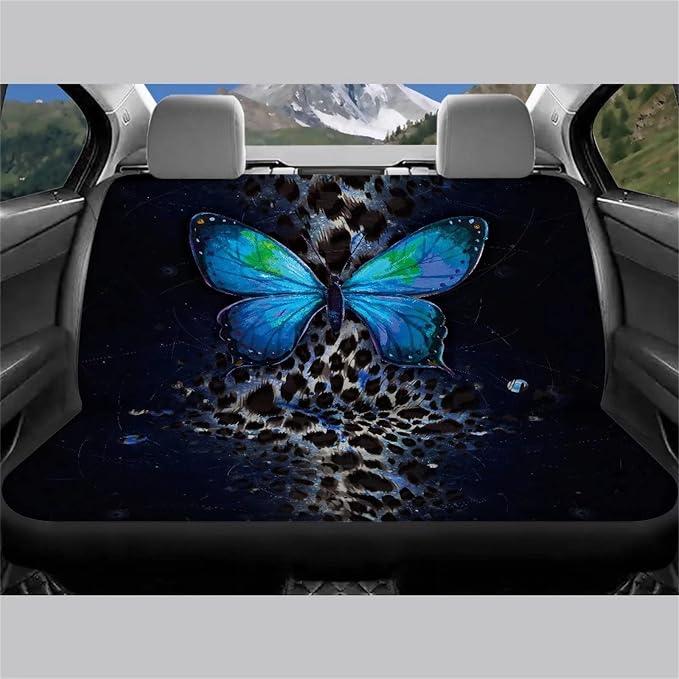 Xoenoiee 11 Pieces Car Seat Covers Interior Accessories Set for Women Universal Fit with Steering Wheel Cover, Seat Belt Pads, Cup Coasters, Keychain - Leopard & Butterfly Pattern